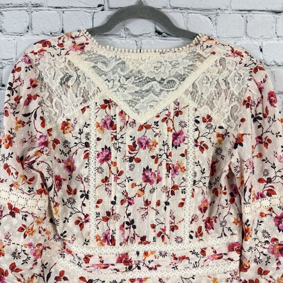 Anthropologie Puff Sleeved Lace Buttondown Top Blouse Multi Floral Boho - Picture 13 of 16